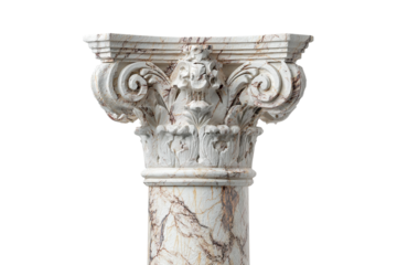 Ornate corinthian capital architectural element isolated on transparent background