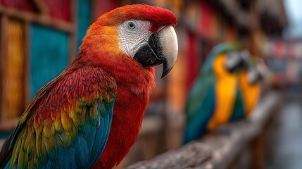 Vibrant Macaw Parrot Posing Against Colorful Background in Exotic Setting