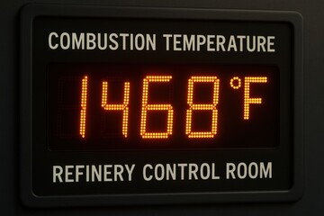 Fototapeta premium Power Production Hydrocarbon concept. Digital display showing combustion temperature in a refinery control room.