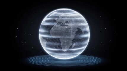 Futuristic Digital Globe with Network Grid and Data Streams Representing Global Connectivity and Technology Innovation