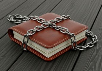Brown leather book chain security secret information protection data safety locked diary notebook journal
