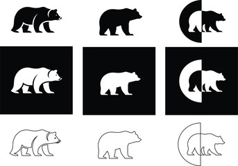 Bold vector bear icons in multiple styles, great for nature brands, forest logos, and outdoor identity.

