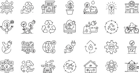A comprehensive set of business and management line icons. Includes symbols for teamwork, finance, human resources, and corporate communication, isolated on a white background.