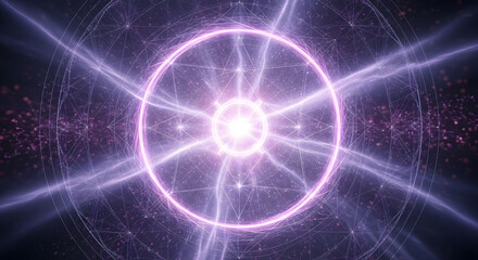 Obraz premium Abstract depiction of a bright, glowing energy core surrounded by radiating lines and circular patterns.