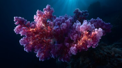 Fototapeta premium Stunning Underwater Scene of Vibrant Pink and Purple Coral Blooms in Clear Ocean Waters