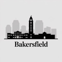 Obraz premium Bakersfield City Skyline Silhouette - Historic Landmark in California Vector Illustration