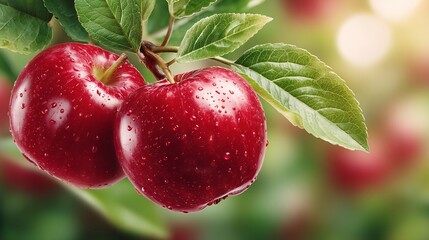 Juicy Red Apples on the Branch