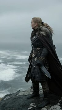 Viking presence: slavic warrior, female strength, ancient armor, battle readiness, cultural power, mythic legend, fierce determination, historical journey, tribal symbol, northern legacy