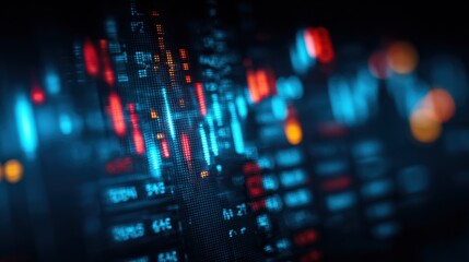 Hightech Digital Data Visualization Display with Bright Colorful Graphs and Numeric Readouts on Dark Background