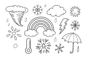 Weather Icons in Playful Display: An illustrated ensemble of weather elements, from the sun to raindrops, is artfully composed.