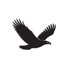 Majestic silhouette of a powerful eagle soaring through the sky with wings spread wide in flight