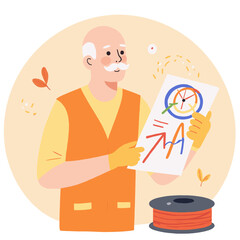 Elderly electrician with wires. Senior man fixing cables. Retired technician at work. Elderly worker with electric tools. Elderly set