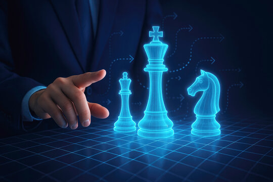 Blue Neon Chess Pieces Strategy Planning business success