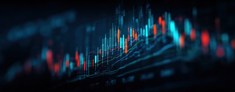 Dynamic Digital Financial Stock Market Chart with Data Trends and Fluctuations Displayed on a Dark Background for Investment Analysis