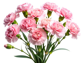  Pink Carnation Flower in Full Bloom Front View Isolated on Transparent Background.