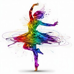Obraz premium Rainbow Paint Stroke Human in Motion with Neon and Ink Swirls