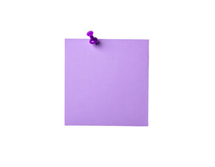 Purple note pinned up reminder message board notice stationery blank on transparent background