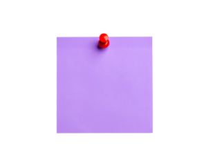 Purple note pinned message reminder notice board red pin office memo on transparent background