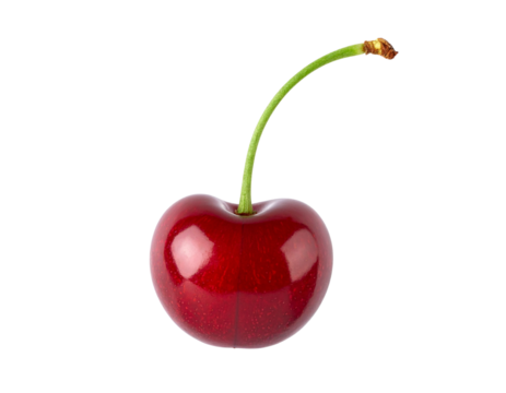  Minimalist Red Cherry with Stem Curl and Soft Shadow, Flat Lay Style, Transparent PNG