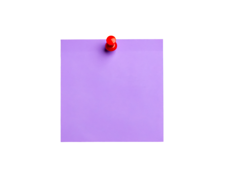 Purple note pinned message reminder notice board red pin office memo on transparent background