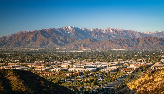downtown glendale california with the san gabriel mountains looming in the distance