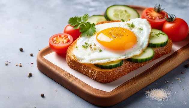 fried egg sandwich with tomatoes and cucumbers on white bread - Powered by Adobe