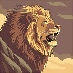 Close-up portrait of a majestic male lion, the king of the wild, showcasing its impressive mane and intense gaze, epitomizing the power of this dangerous predator in nature