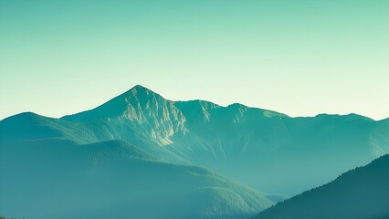 Minimalist mountain range, teal and green landscape