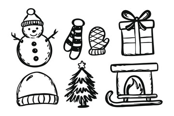 Festive Christmas Symbols: A hand-drawn collection of Christmas symbols, radiating warmth and festivity, ready to add cheer to your holiday projects.