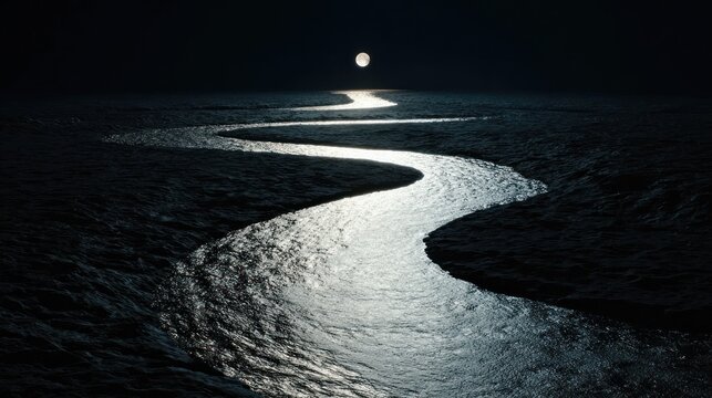 Winding river under moonlight