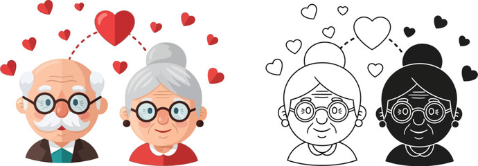 Cute cartoon grandparents in love vector illustration for valentine's day card