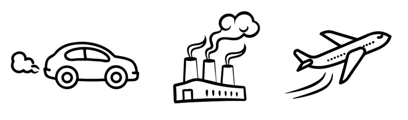 Pollution and Emissions Doodle Icons | Factories, Cars & CO2