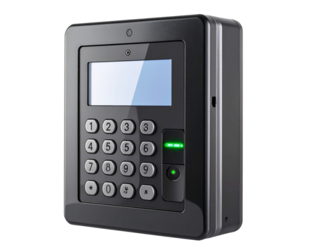 RFID Card Reader Access Control Unit with Glowing Green Light and Minimal Design, Side Angle PNG