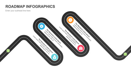 Highway roadmap with pins. Car road direction, gps route pin road trip navigation and roads business infographic vector illustration