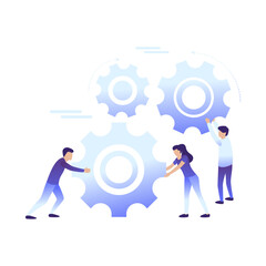 Teamwork Concept with People Turning Gears for Collaboration and Process Optimization