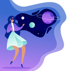 Woman in Virtual Reality Exploring Outer Space