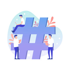 Team Communication and Digital Networking with Hashtag Symbol