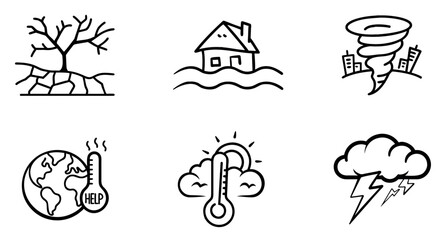 Extreme Climate Doodle Icons | Storms, Floods & Droughts Vector Pack