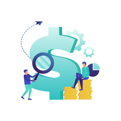 Financial Research and Investment Analysis with Magnifying Glass and Dollar Sign