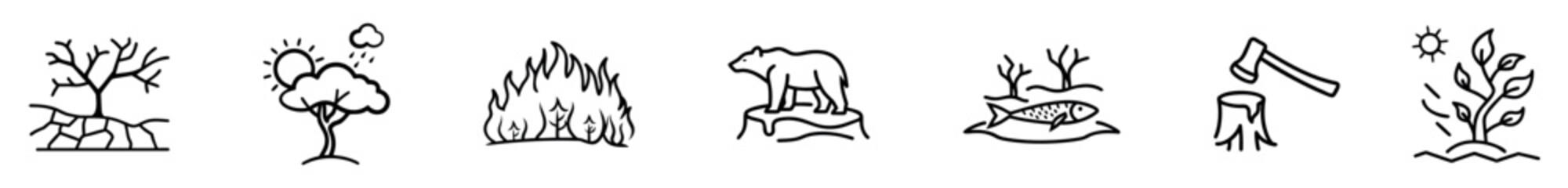 Nature Under Threat Doodle Icons | Forest Fire & Wildlife Crisis