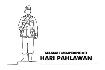 Indonesia national heroes day concept. Single line draw design. Vector graphic illustration