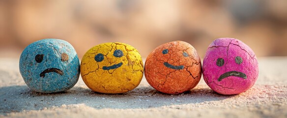 The colorful rocks showcasing mixed emotions in a playful arrangement.
