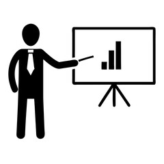 Man Presenting Board with Growing Graph Data for Business Presentations, Financial Websites, Education Materials, and Economic Awareness