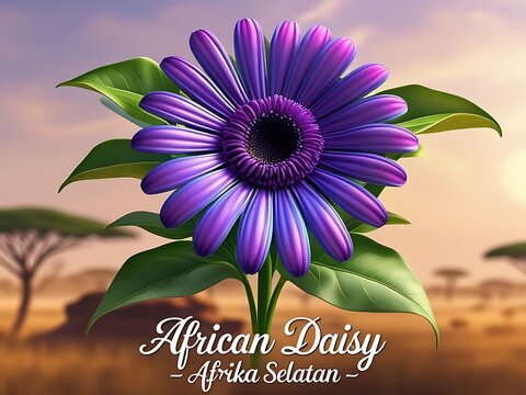 Purple African Daisy with Sunset Savanna. - Powered by Adobe