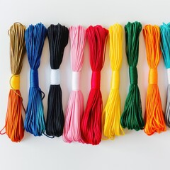 Colorful embroidery floss spools in a row