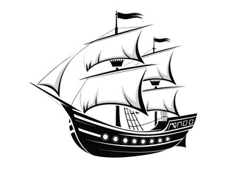realstic classic mariners black ship vector on white background