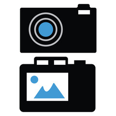 Photo camera icons set. Photography symbol.  Video camera vector icon. Photographing sign. Isolated raster illustration on white background. Movie Sign. Cinema, eps10