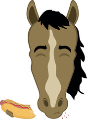 vector illustration character face horse cartoon eating fast food from a hot dog
