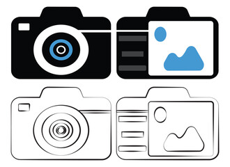 Photo camera icons set. Photography symbol.  Video camera vector icon. Photographing sign. Isolated raster illustration on white background. Movie Sign. Cinema, eps10