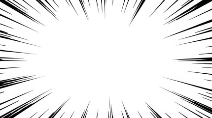Obraz premium Black and white radial lines for a manga or comic book style background. Represents speed, focus, surprise, or action. A dynamic graphic zoom effect.